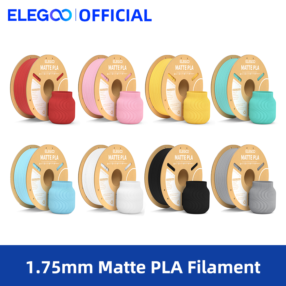 خيط طباعة ثلاثية الأبعاد ELEGOO PLA غير لامع، 1 كجم، 1.75 مم، دقة أبعاد +/- 0.02 مم، بكرة كرتونية 1 كجم (2.2 رطل)