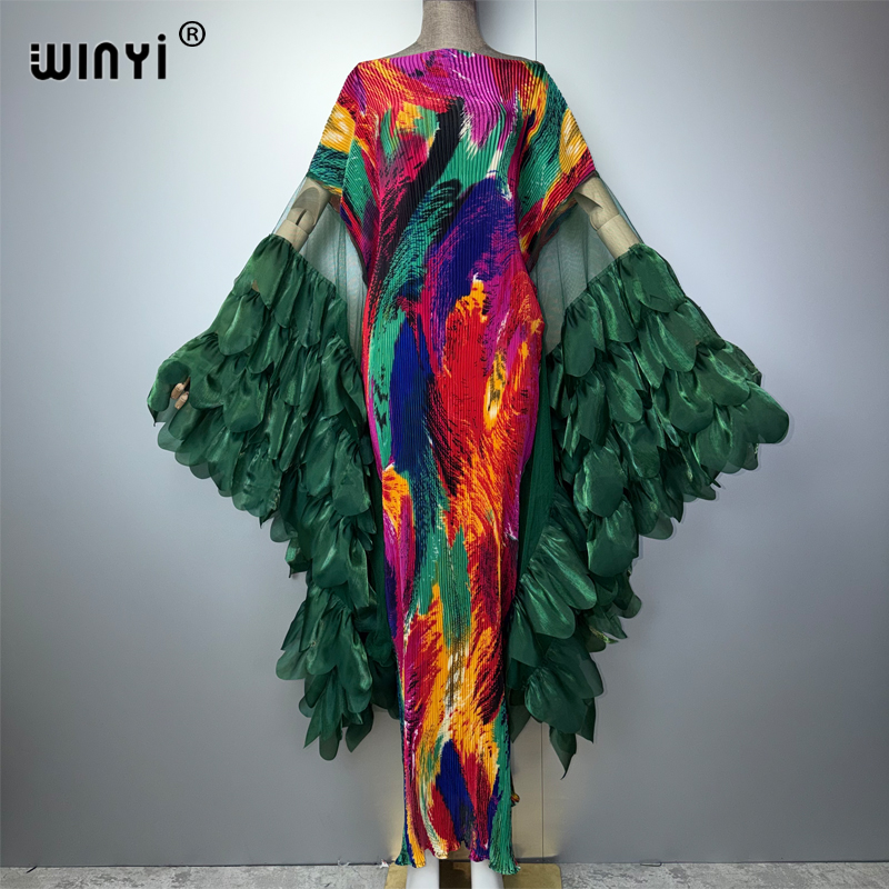 فستان WINYI مطوي مرن ضيق، غطاء شاطئ، قفطان، عباية دبي، فستان سهرة فاخر مكشكش، عباية نسائية مسلمة