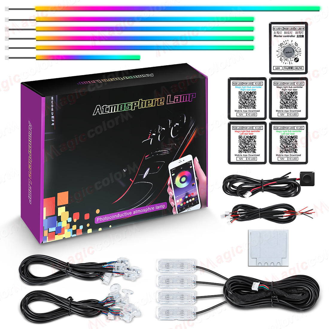 18 في 1 Led أضواء السيارة المحيطة 213 64 لون RGB سيمفوني غاسل بلوتوث قوس قزح الداخلية الاكريليك شرائط الغلاف الجوي طقم مصابيح