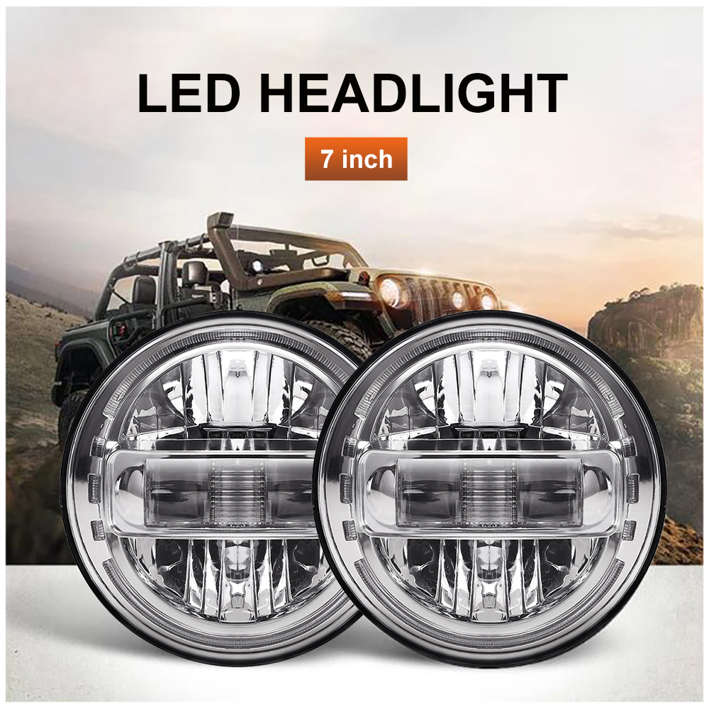 مصباح أمامي LED للسيارة H4 مقاس 7 بوصات مع عين الملاك لسيارات لادا نيفا 4X4 ويو إيه زد هنتر وهامر، أضواء تشغيل لسيارات جيب رانجلر JK TJ LJ 1997-17