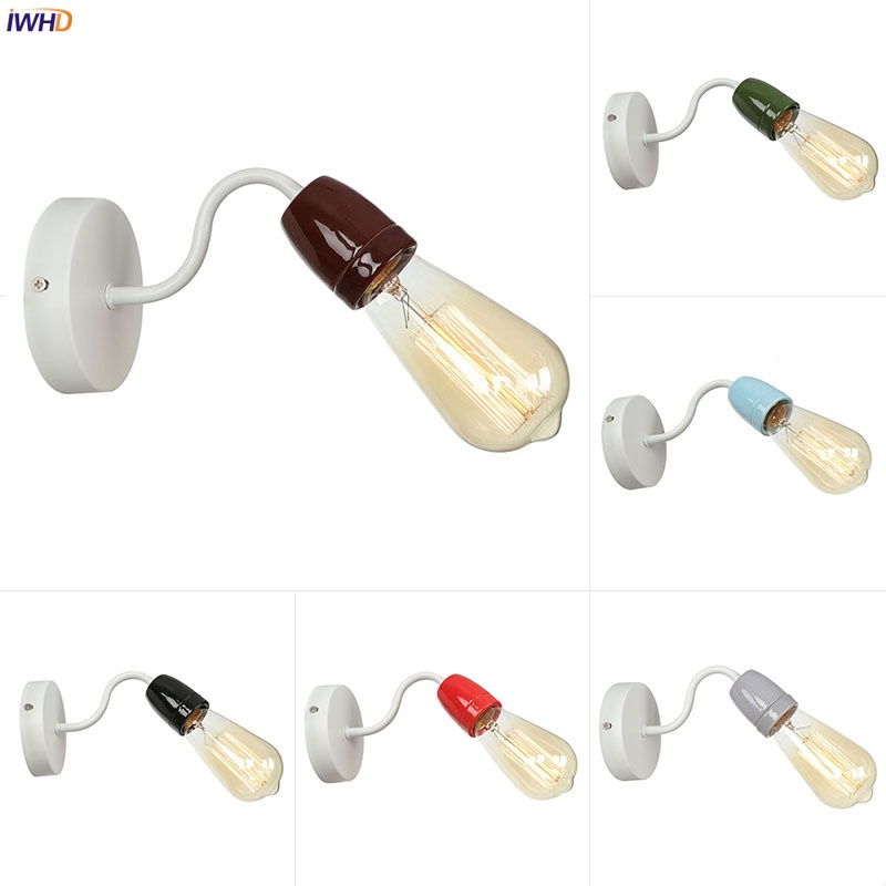 IWHD الملونة السيراميك وحدة إضاءة LED جداريّة مصباح لوفت غرفة المعيشة غرفة نوم أباجورة مرايا الحمام الشمال بساطتها الجدار الشمعدان مصباح