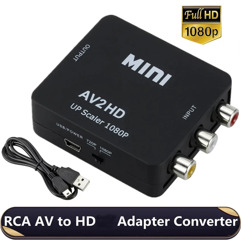 محول RCA AV إلى HDMI متوافق مع ، صندوق فيديو ، AV ، CVSB ، L ، R ، HD ، ma P ، ma * ، دعم NTSC ، مخرج بال