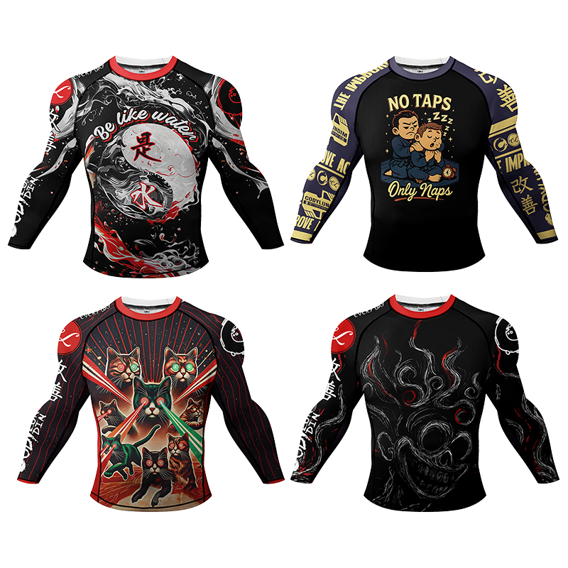كودي لوندين البرازيلي جيو جيتسو أقوى Muscel الرجال طويلة الأكمام Rashguard مع تنحنح مكافحة المطاط ملابس اللياقة البدنية MMA تشغيل تي شيرت