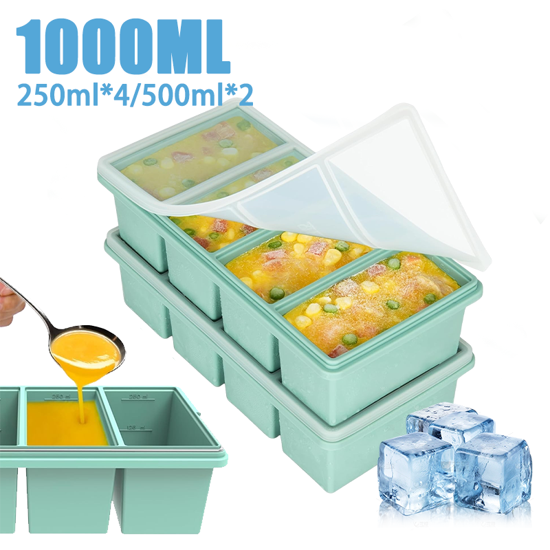 1000ml صينية ثلج كبيرة من السيليكون صينية تبريد كبيرة حاوية تخزين طعام للحفاظ على الطازجة للتجميد الحساء صانع ثلج آي واي