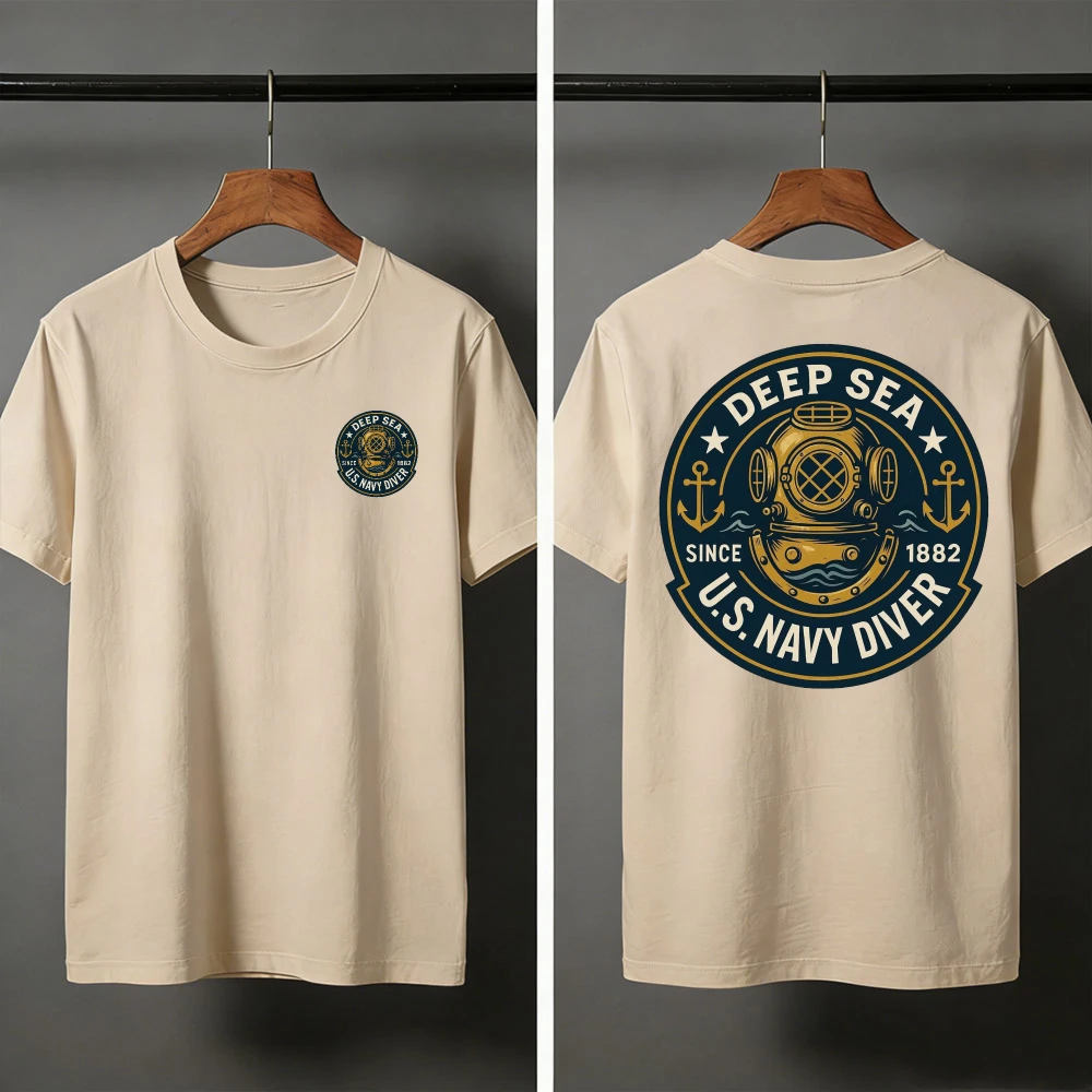 تي شيرت رجالي صيفي بشعار Deep Sea Diver، ملابس كاجوال على الطراز العسكري، ملابس للشاطئ والأنشطة الخارجية، قمصان للغواصين